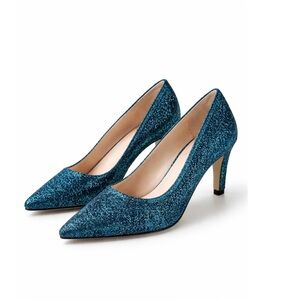 L.K. Bennett Blue Shimmer Glitter Sparkle Tapered Heel Pointed Toe Pump Sz 38